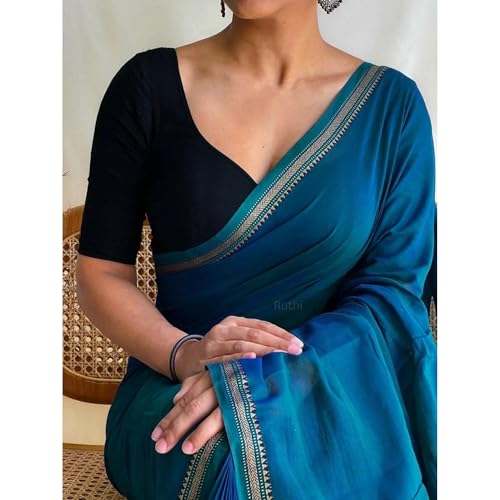 Image of Narayanpet Pure Cotton Avani Border Saree for Women with Running Blouse | Tassels | Traditional Woven Solid Design | Handloom Weave