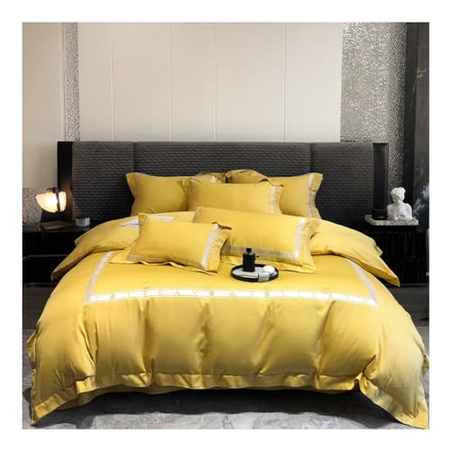 LOTIKS 4 PCS Juego De Funda De Edredón 100% Algodón Color Sólido 200×230/220x240cm Suave Funda De Edredón con Cremallera Sábana Encimera Y 2 Fundas De Almohada (Color : Yellow, Size : Calking)