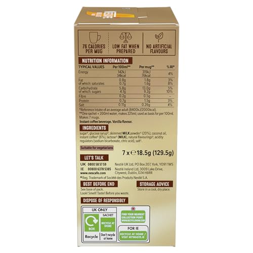 Image of NESCAFE Vanilla Latte Instant Coffee 7 x 18.5g Sachets
