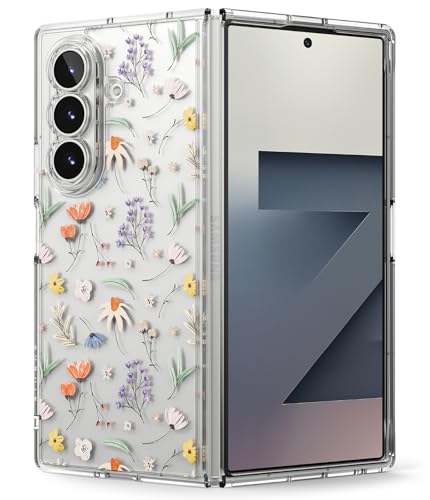Image of Ringke Polycarbonate Fusion Design Compatible with Samsung Galaxy Z Fold 7 Case [Scratch Resistant] Slim Transparent Protective Back Cover with Shockproof Bumper- Dry Flowers