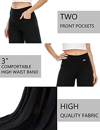 Neezeelee Black Wide Leg Pants For Women High Waisted Loose Pull On Cropped Dress Pants Business Casual Work With Pockets (Black, M) #TOP3