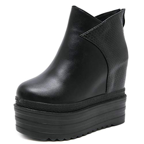 LUXMAX Women Gothic Wedge Ankle Boots Platform Punk Boots Chunky High Heel Booties with Zip2