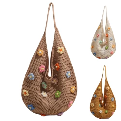 Women's Boho Embroidery Crossbody Bag Hollow Out Crochet Knit Shoulder Bag Tote Handbag