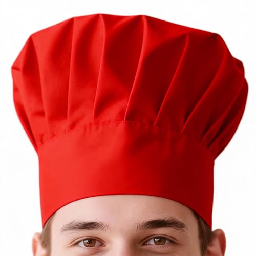 HoveBeaty Chef Hat Unisex Adult Mushroon Design Adjustable Kitchen Uniform Cap for Baking Party Cooking Restaurant (Red)