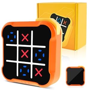 MENIBBLER 3-in-1 Handheld Toe Bolt Puzzle Game – Electronic Toe Board Toy, Noughts and Crosses, Family Party for Memory Growth – Educational Toys for 3+ Kids (Orange)
