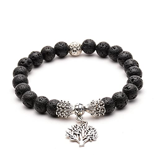 8mm Amazonite Stone Strand Bracelet For Women Men Volcanic Lava Tree Of Life Yoga Buddha Prayer Charm Bracelet 5 Colors,lava