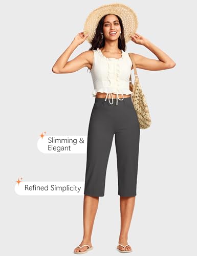 Image of ISEEGZ 14'' /18 inch Capri Pants for Women Dressy Stretch Pull On Womens Capris with Pockets Petite Summer Office Work Casual