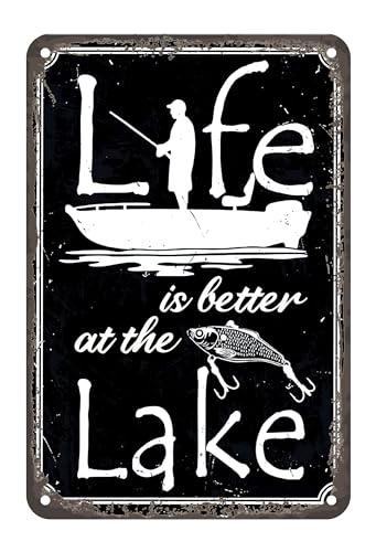 Lustiges Angel-Blechschild, Motiv: Leben und See, Vintage-Stil, Metallfisch, Wanddekoration für Angler, Zuhause, Küche, Bar, Café, Pub, 20,3 x 30,5 cm