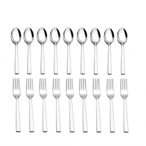 Image of Stainless Steel Cutlery Set Dinner Fork & Spoon (9 Pices Each) Steel kaata Chammach Table Spoon Kitchen Item Pack of 18
