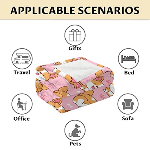 Corgi Blanket Gifts - 30"x40" Cute Throw for Adults, Kids - Pink Soft Fuzzy Blankets for Couch & Office