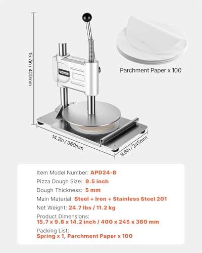 Vevor Macchina Per Pressatura Manuale Della Pasta Per Pizza, Piastra Per Pressatura Della Pasta Per Pizza In Acciaio Inossidabile, Macchina Formatrice Con Maniglia E 100 Fogli Di Carta Da Forno - 7