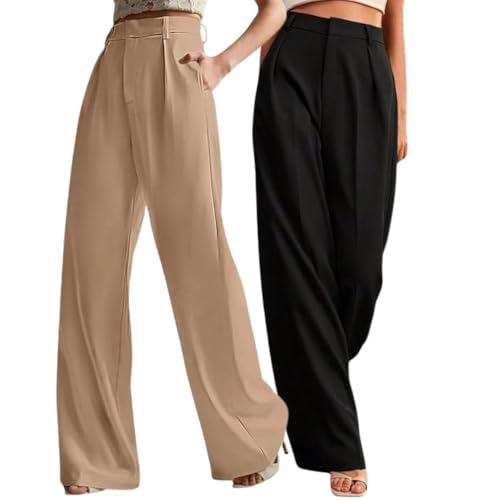Image of GRECIILOOKS Women High Rise High Waist Trousers Flared Korean Style Formal Pants|Elegant Workwear for Office, College & Events