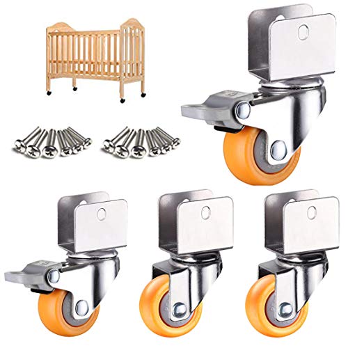 Roulettes pivotantes pour lits bébé en nylon jaune avec support U 38 mm lot de 4