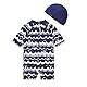 ADAVERANO Baby Jungen Sonnenanzüge UV50+ Badebeklideung EIN-Stück mit kurzen Sleeves mit Sonne Hut.(The Wave,80-86Cm)