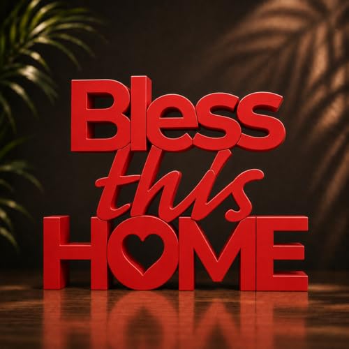 Image of Mad Masters Bless This Home Vastu Desk Decor - Aesthetic Table, Shelf & Wall Showpiece for Home Office, Business. Blessing & Friendly Gifting, Crimson Red (20.3 x 16 x 2.5 cm)