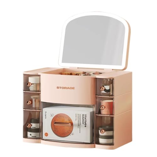 Caja de cosméticos para evitar desorden con espejo y cajón 2