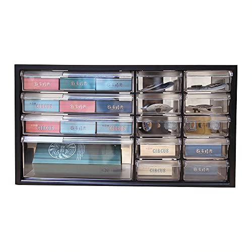 Image of livinbox Small Parts Cabinet w/14 Clear Drawers w/Dividers for Craft, Sewing, Blocks, Office Supplies, Stationary, Storage Organizer, Black A9-1310-BK