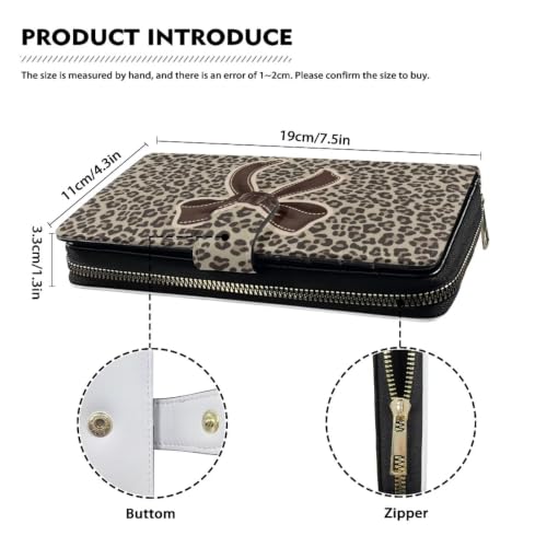 Image of COEQINE Ladies Wallets Pink Leopard Heart Black Printed Leather Phone Long Clutch Purses Check Coin Change Holder