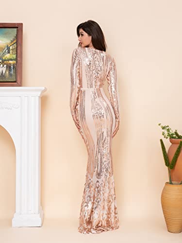 Women Evening Dress Sequin Long Sleeve Mermaid Crew Neck Cocktail Dress3