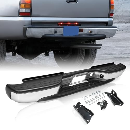 JSBOYAT Rear Bumper Compatible with 1999 2000 2001 2002 2003 2004 2005 2006 Chevy Silverado/GMC Sierra 2500 3500 HD 2007 Classic ONLY Back Step Bumpers Assembly without Sensor Holes GM1103129