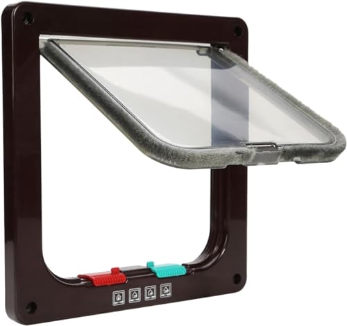 Tkoofn® - Porta basculante magnetica regolabile, di sicurezza, a 4 modalità, per cane e gatto Small marrone