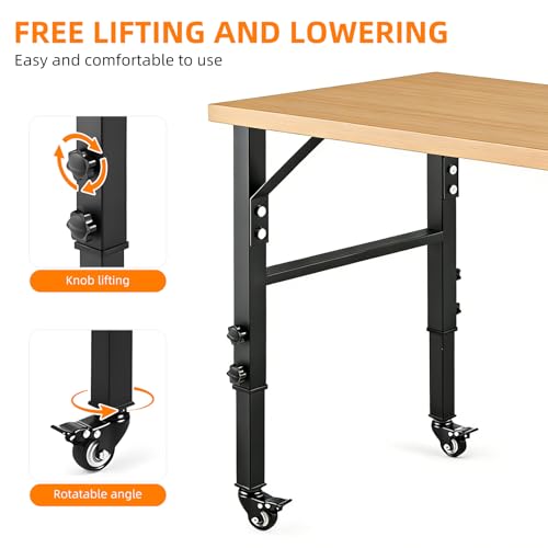 Cadre de l'atelier, lourd-duty DIY Pieds de meubles d'atelier, 20-inch Profondeur, hauteur réglable de 28,6-39 pouces, avec 4 Roulettes en métal de frein