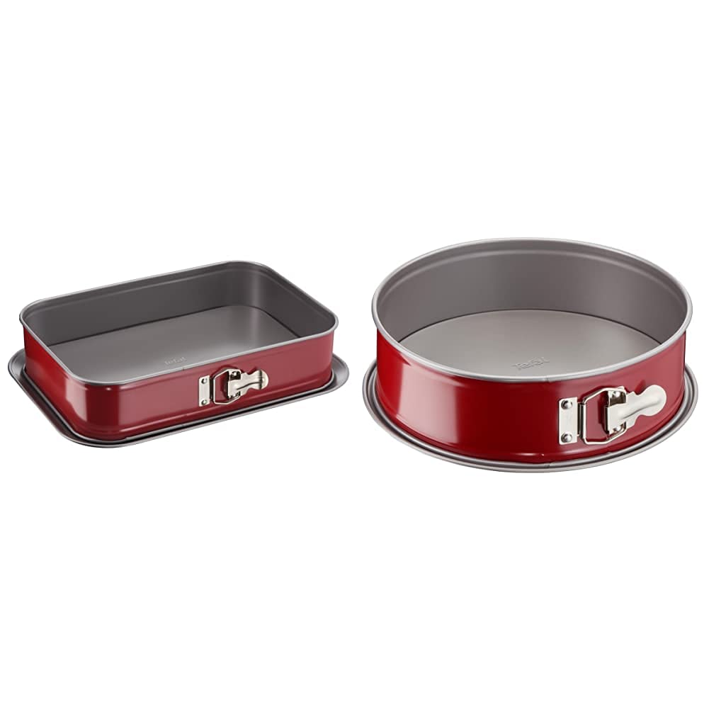 TefalJ 1640514 Delibake Plat A Four A Charnière 36x24cm Acier Rouge Carbone & 1641414 Delibake Moule A Charnière 27 cm Acier Rouge Carbone