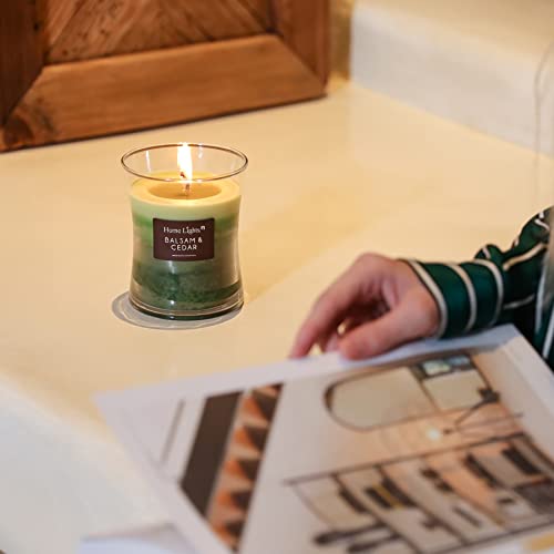 Homelights 3-Layer Highly Scented Candles - Balsam & Cedar, Hourglas Candles For Home - Burns Up To 45 Hours, Natural Soy Wax, Wooden Lid, 11.3 Oz,Medium Jar #TOP4