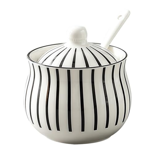 HKSDKABOP azucarero de cerámica, Azucarero de cerámica con tapa y cuchara, 230 ml, multicolor, ideal for cafetería(C)
