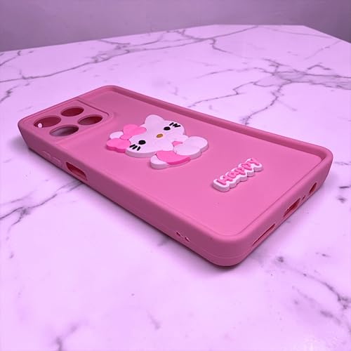 Image of SBMS Silicone Back Cover Case for Motorola G67 Power / G57 Power 5G | Cute Fun 3D Happy Kitty Design Silicone Case | Camera Protection Bump | Shockproof Back Cover Case for Moto G67 Power (Pink)