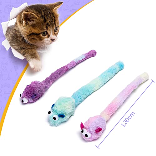 Nobleza-3 Paquets de Souris Jouet pour Chat,Contient de l'herbe à Chat,Jouets en Peluche Longs et Doux,Jouet d'Activité Interactif Petite Souris,La Souris-Jouet émet – Image 5
