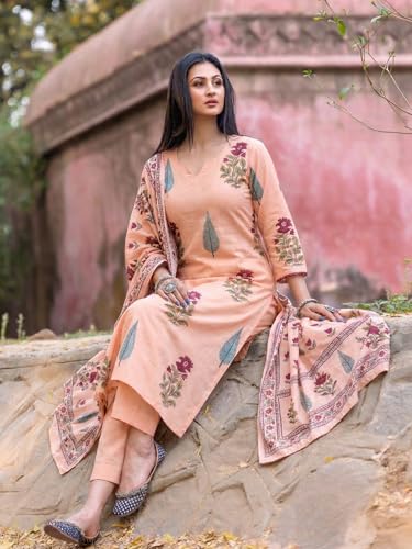 Image of ANNI Designer Kurta Set Women Viscose Printed | Kurti Set Woman | Kurta Pant Dupatta 3 Piece Outfit | V-Neck 3 /4 Sleeve Straight Fit Ethnic Wear Ladies Dress Stylish Traditional Clothing