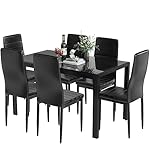 DKLGG 7-Piece Dining Table Set for 6, Glass Dining Room Table with 6 PU Leather Chairs, Modern Kitchen Table Set, Saving Space Dining Set for Dinette, Small Space, Black