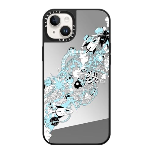 CASETiFY �~���[ iPhone 14 Plus �P�[�X [1.5m����̗����������N���A/MagSafe �ɑΉ�] - FLOW - �V���o�[ (�u���b�N�o���p�[)