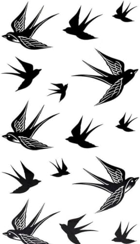 10 Images Hirondelle Oiseau Amovible Imperméable Tatouage Ephemere Temporaire Bricolage Corps Art Autocollant Noir Noir