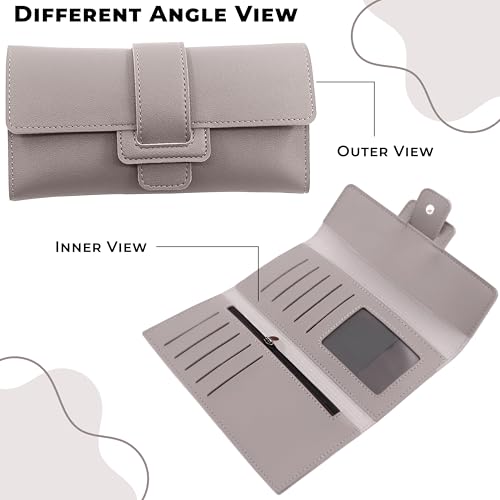 Image of Kraptick Women's Wallet -Stylish and Compact Purse Clutch Wallet for Women, Stylish Card Coin Holder, Debit Card Holder, Money Organizer and Travel Wallet for Women with 13 Slots (Light Gray)