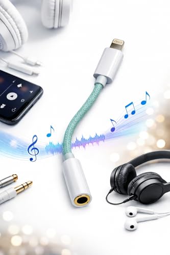 Image of Q- CONNECT Lightning to 3.5 mm Adapter, Braided Cable and Plastic Body, Supports Both Mic & Audio, Compatible with iPhone 14 | 13 | 12 | 11 | XS | X | 8 | 7 | 6 | 5 (Sea Green)