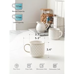 LE TAUCI Stackable Coffee Mugs Set with Stand, Ceramic Embossment Coffee Cups for Au Lait, Cappuccino,Latte,Cafe,Mocha,Tea, Suit For Housewarming Wedding - 12 oz, Set of 4,Arctic white LE TAUCI Stackable Coffee Mugs Set with Stand Ceramic Embossment Coffee Cups for Au Lait CappuccinoLatteCafeMochaTea Suit For Housewarming Wedding 12 oz Set of 4Arctic white