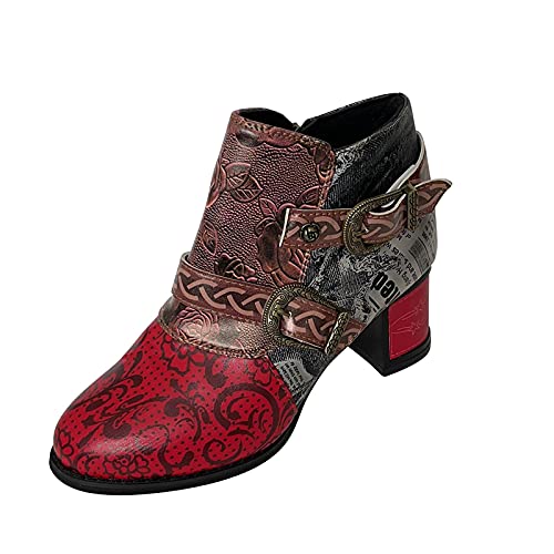 Auimank Ladies Boots Stitching Fabric Low Boots Thick Heel Women Fashion Short Boots Women's Ballet Flat Adult Men's And Classic Clog Wendy Shoes Multiple Colors Water Sports