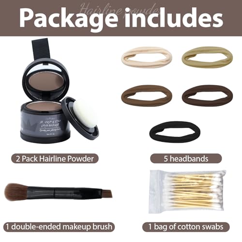 2 Pack Hairline Powder for Women and Men, Used to Root Touch Up Hair Color, Thinning and Gray Hair Coverage and Bald Spots Coverage, Soft Brown