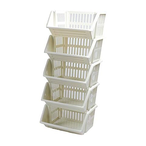 Large 5 Tier Stacking Plastic Storage Baskets Cover