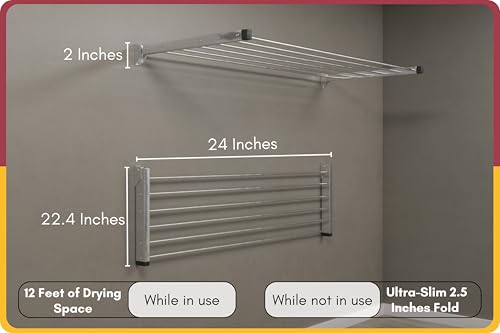 Image of Amiraj Heavy Duty Stainless Steel Wall Mounted Clothes Drying Rack | Foldable & Space Saving Cloth Dryer Stand for Balcony, Laundry & Bathroom | Rust-Free Laundry Rack (2 Feet, 6 Pipe)