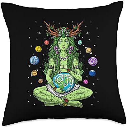 Hippie Nature Fantasy Clothing Gaia Greek Goddess Pagan Mother Earth Hippie Nature Witchy Throw Pillow, 18x18, Multicolor