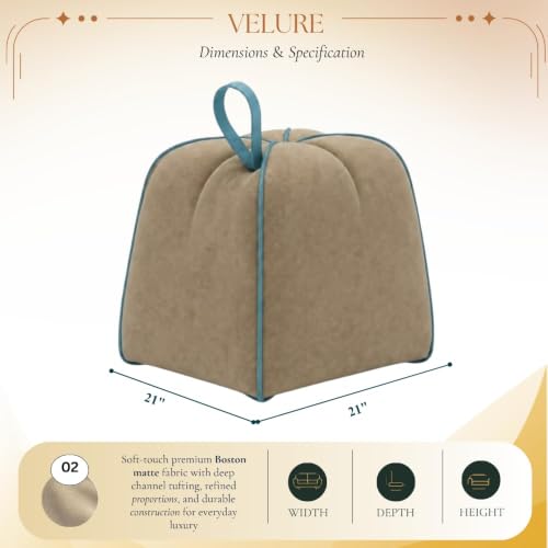 Image of CASASTYLE Signature Velure Suri Accent Pouf | Boston Fabric | 40D High-Density Foam | (Warm Sand Beige) | Footrest, Vanity Ottoman & Accent Seat for Home, Office, & Hotel