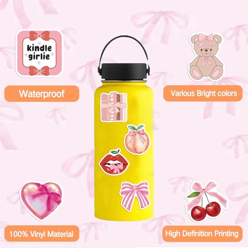 100PCS Coquette Stickers Pink Aesthetic Pack Cute Bow Tie Stickers for Girls Pink Sticker for Laptop Vinyl Waterproof Aesthetic Decals