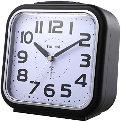 5.5" Silent Analog Alarm Clock Non Ticking, Gentle Wake, Beep Sounds, Increasing Volume, Battery Operated Snooze and Light Functions, Easy Set, Black