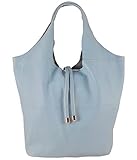  Freyday Echtleder Shopper mit Schmucktasche in vielen Farben Schultertasche Damen Henkeltasche (Hellblau)