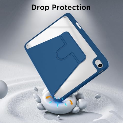 Image of ProElite for Apple iPad (A16) 11th /10th Generation (2025 /2022) Cover, 360 Degree Rotatable Smart Flip Cover for Apple iPad 11th /10th Gen, Transparent Back case Cover with Pencil Holder, Dark Blue