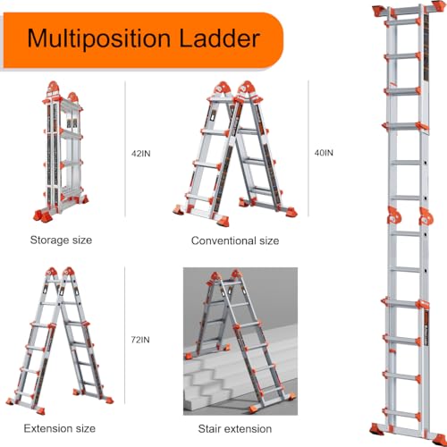 image for LANBITOU Ladder, A Frame 4 Step Ladder Extension, 14 FT Anti-Slip Mult