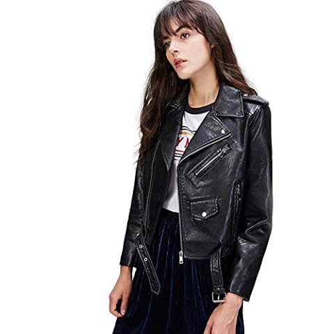 LY VAREY LIN Women's Faux Leather Motorcycle Jacket PU Slim Short Biker Coat (L, Black) Cover